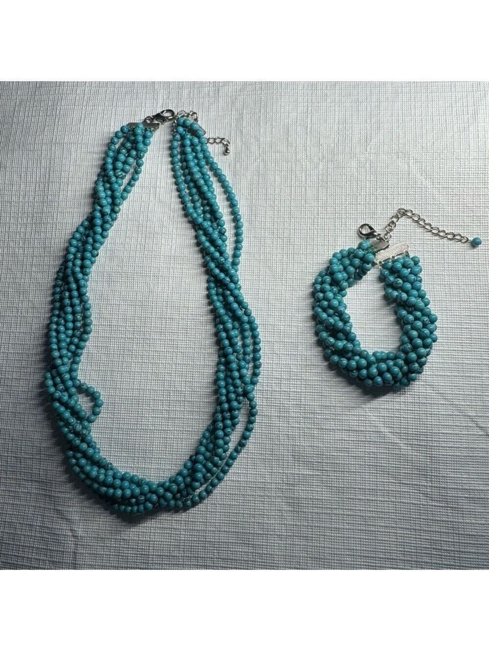 Multi-Strand Twisted Turquoise Statement Necklace and bracelet Vintage